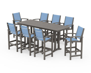 Coastal 9-Piece Farmhouse Bar Set with Trestle Legs