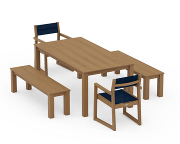 EDGE Sling Arm Chair 5-Piece Parsons Dining Set with Benches