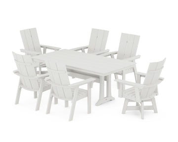 Modern Curveback Adirondack Swivel Chair 7-Piece Farmhouse Dining Set With Trestle Legs