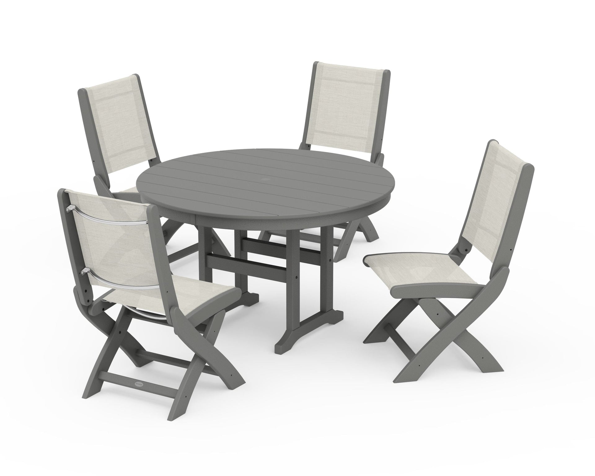 Coastal Folding Side Chair 5-Piece Round Dining Set