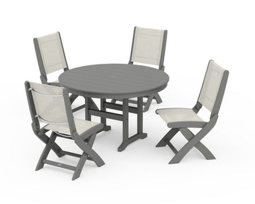 Coastal Folding Side Chair 5-Piece Round Dining Set