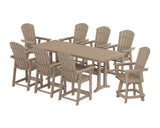 Nautical Curveback Adirondack Swivel Chair 9-Piece Farmhouse Counter Set with Trestle Legs