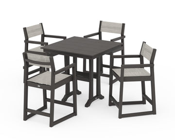 EDGE Sling Arm Chair 5-Piece Farmhouse Counter Set with Trestle Legs