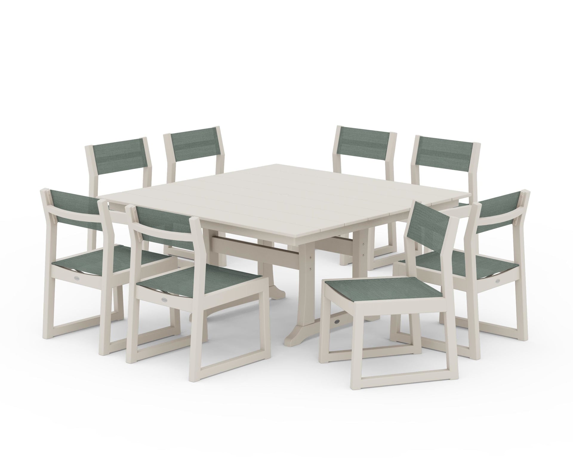 EDGE Sling Side Chair 9-Piece Farmhouse Trestle Dining Set