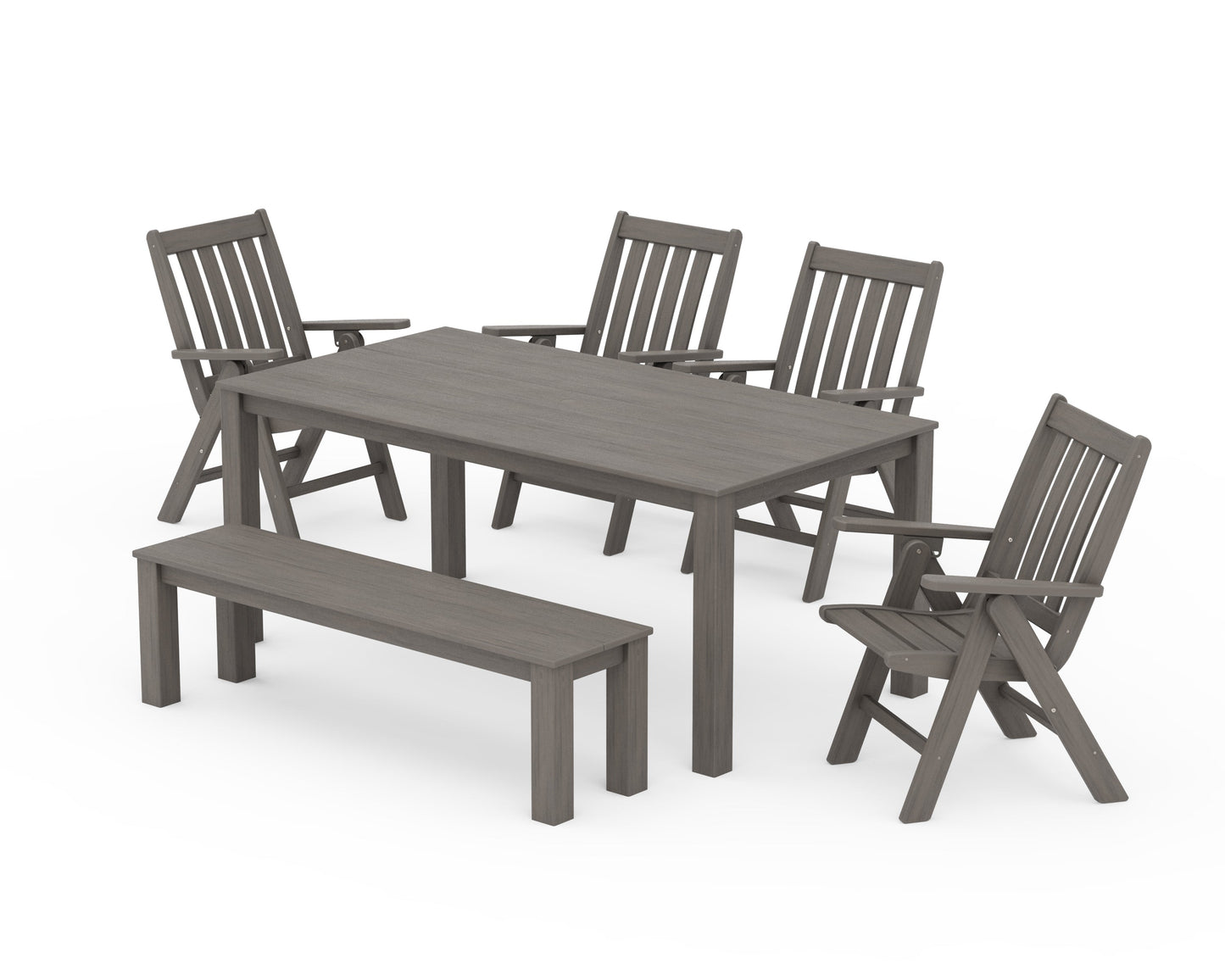 Vineyard Folding Chair 6-Piece Parsons Dining Set with Bench