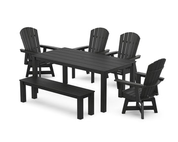Nautical Curveback Adirondack Swivel 6-Piece Parsons Dining Set with Bench