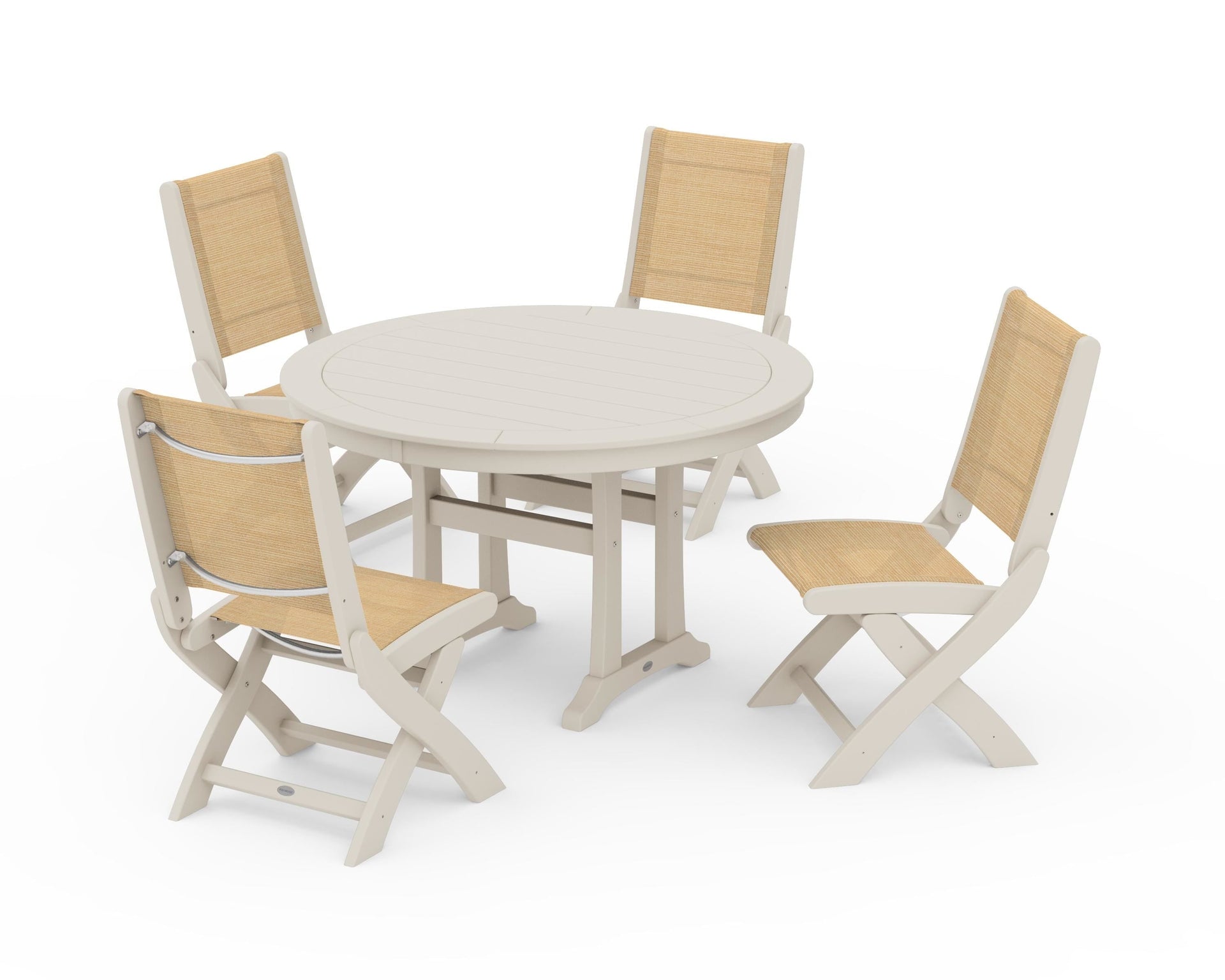 Coastal Folding Side Chair 5-Piece Round Dining Set With Trestle Legs