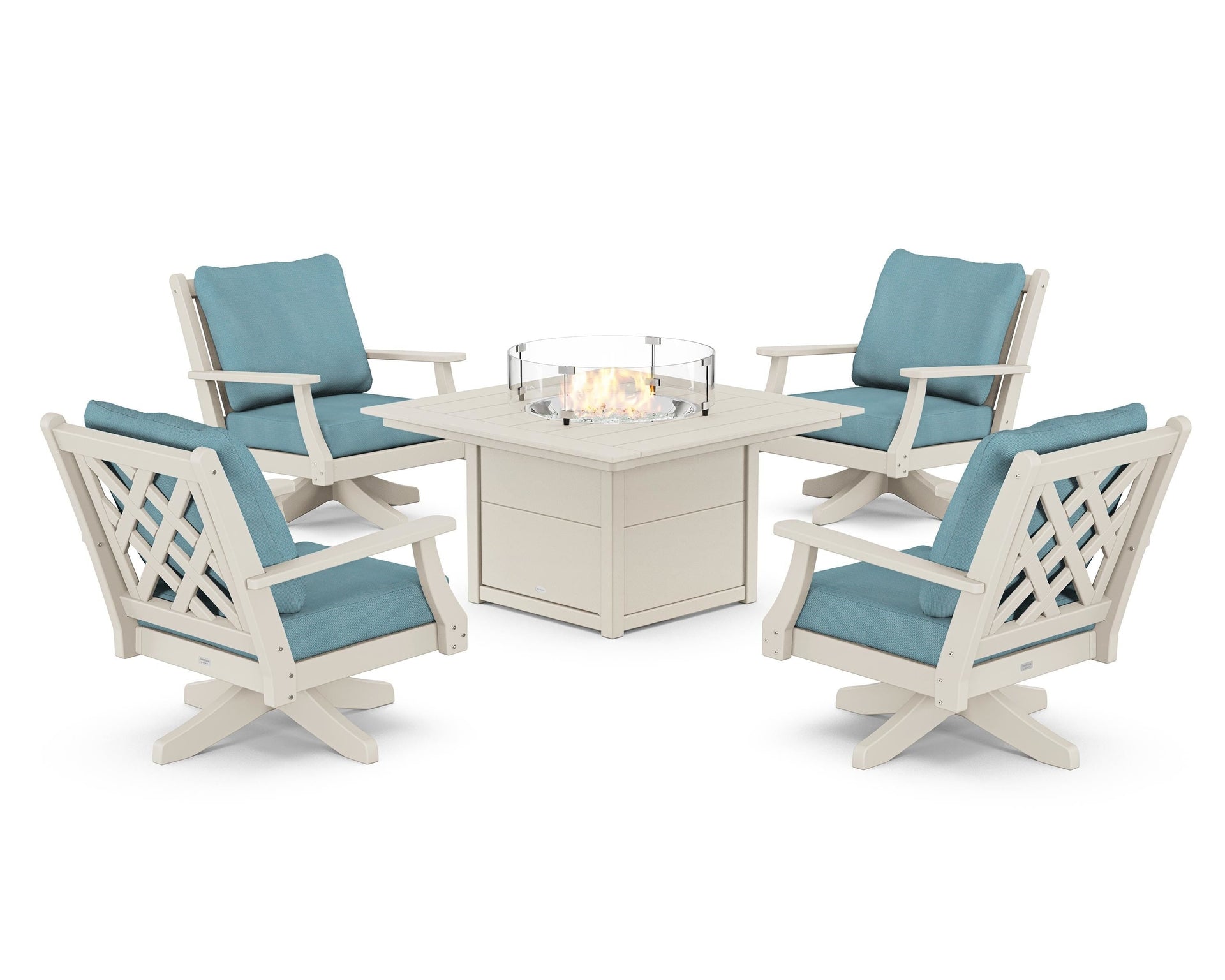 Wovendale 5-Piece Deep Seating Swivel Conversation Set with Fire Pit Table