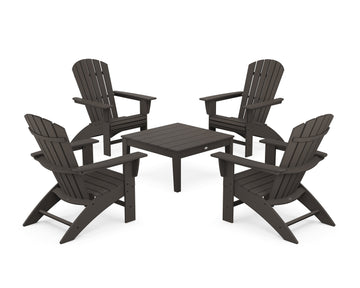 5-Piece Nautical Curveback Adirondack Chair Conversation Set with 36" Conversation Table