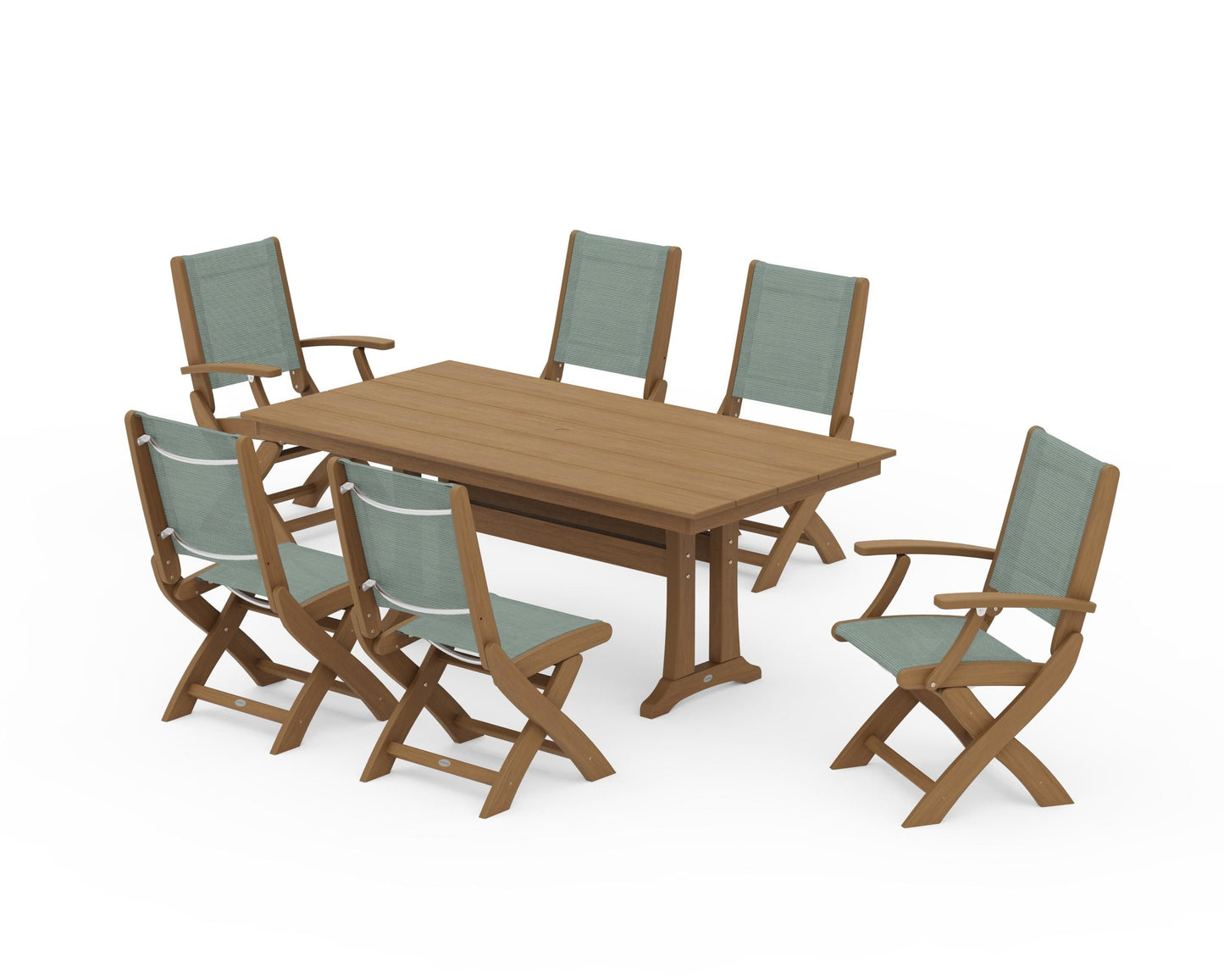 Coastal Folding Chair 7-Piece Farmhouse Dining Set with Trestle Legs