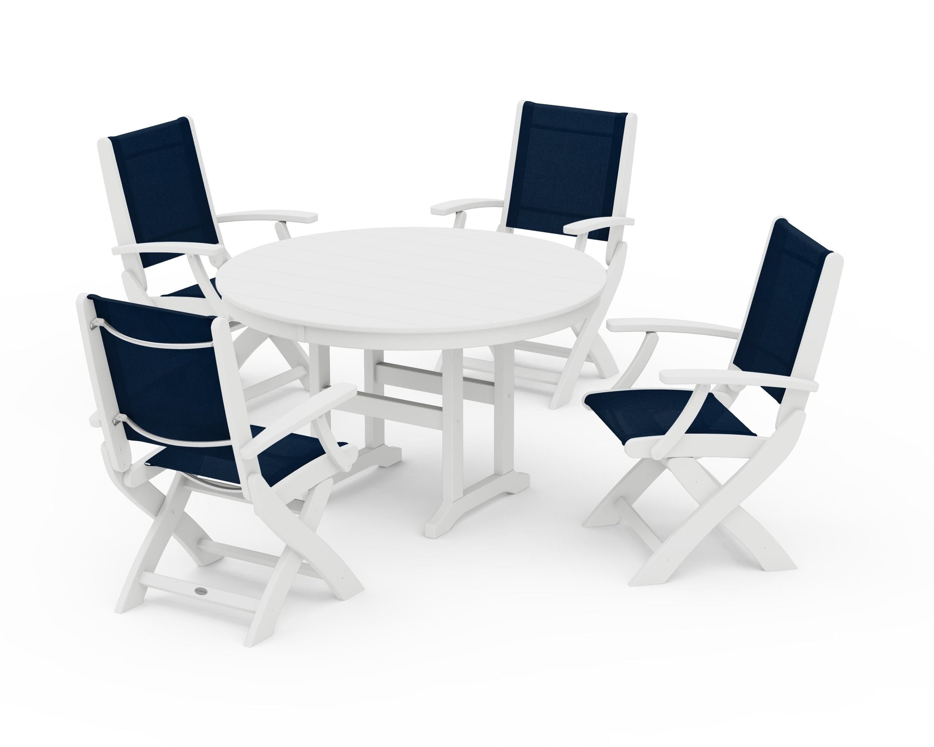 Coastal Folding Chair 5-Piece Round Dining Set