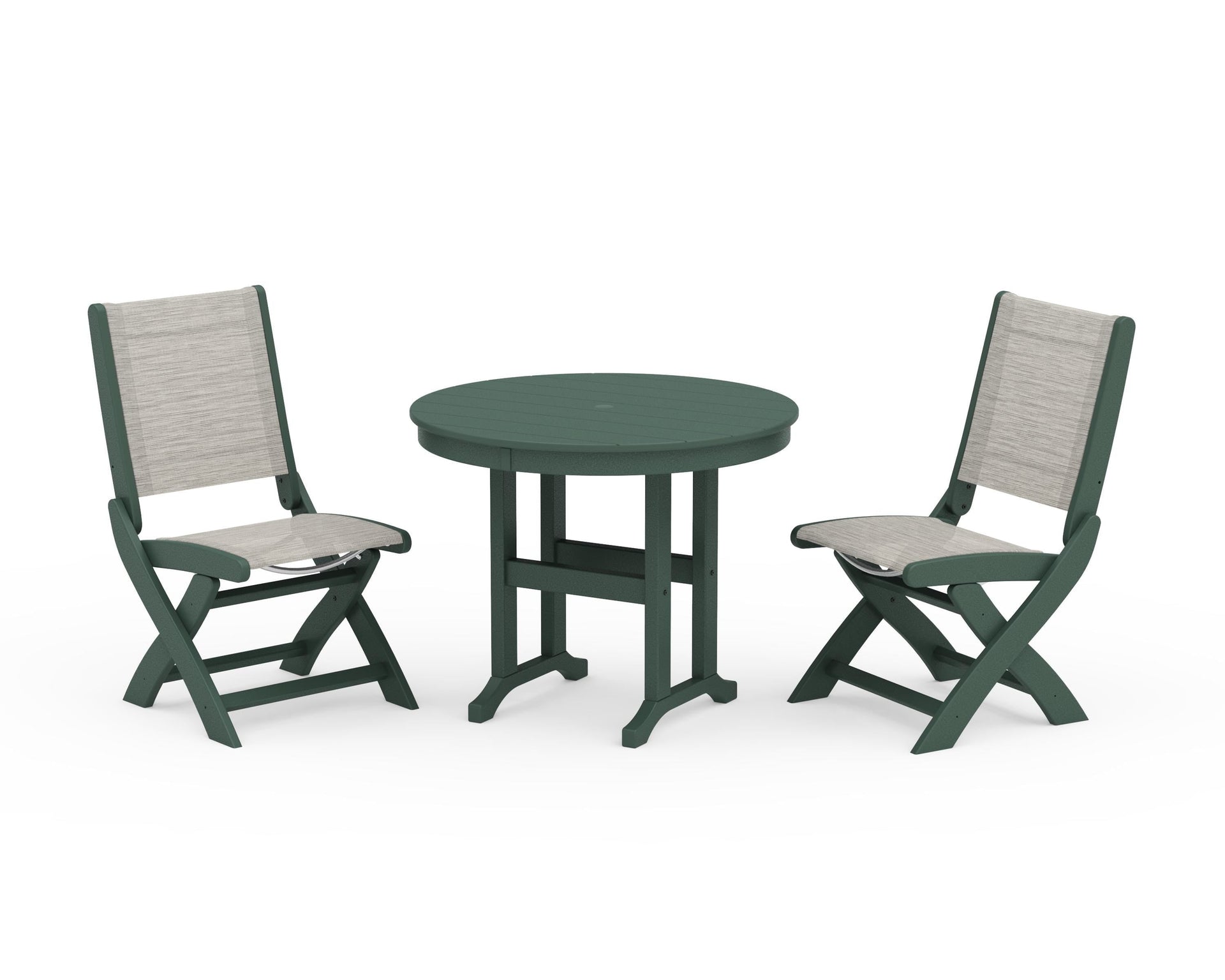 Coastal Folding Side Chair 3-Piece Round Dining Set