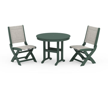 Coastal Folding Side Chair 3-Piece Round Dining Set