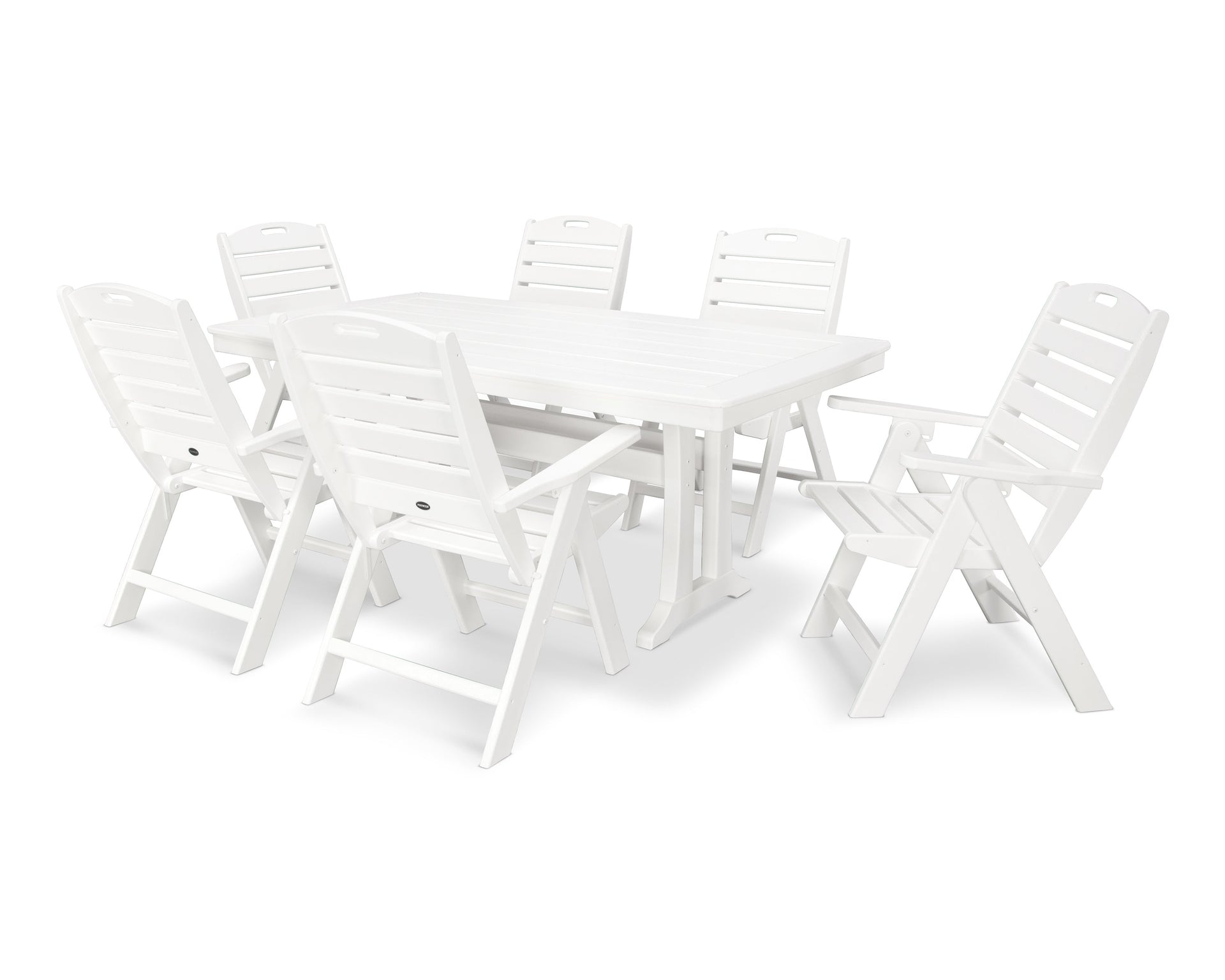 Nautical Folding Highback Chair 7-Piece Dining Set with Trestle Legs