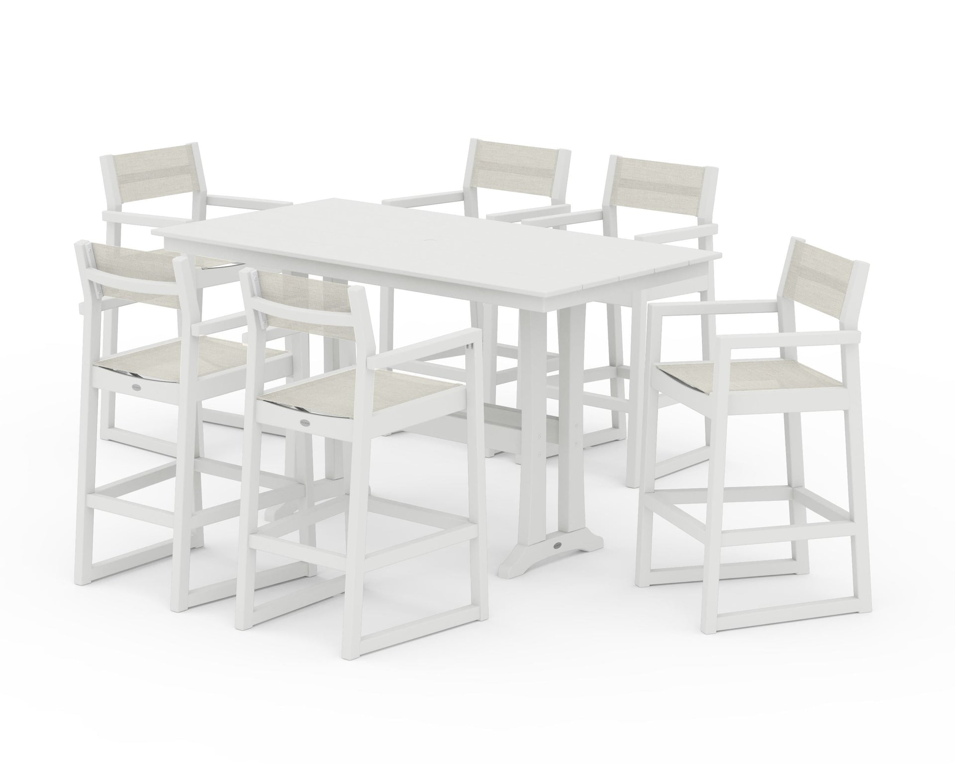 EDGE Sling Arm Chair 7-Piece Farmhouse Bar Set with Trestle Legs