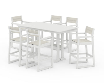 EDGE Sling Arm Chair 7-Piece Farmhouse Bar Set with Trestle Legs