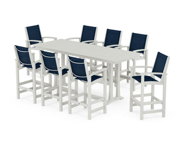 Coastal 9-Piece Farmhouse Bar Set with Trestle Legs