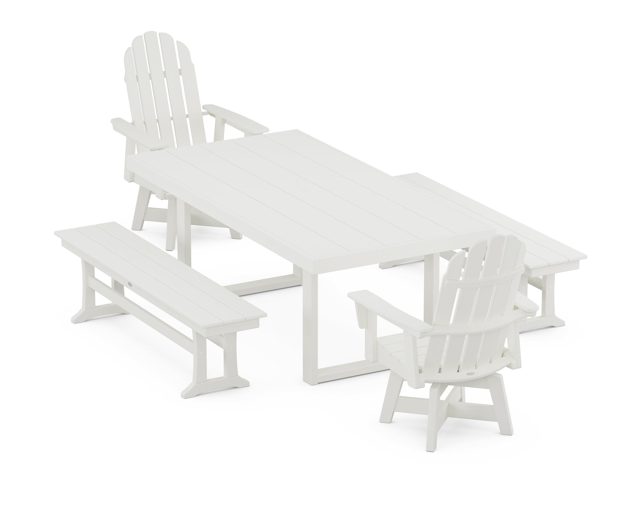 Vineyard Curveback Adirondack Swivel Chair 5-Piece Dining Set with Benches