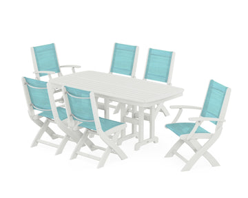 Coastal Folding Chair 7-Piece Dining Set