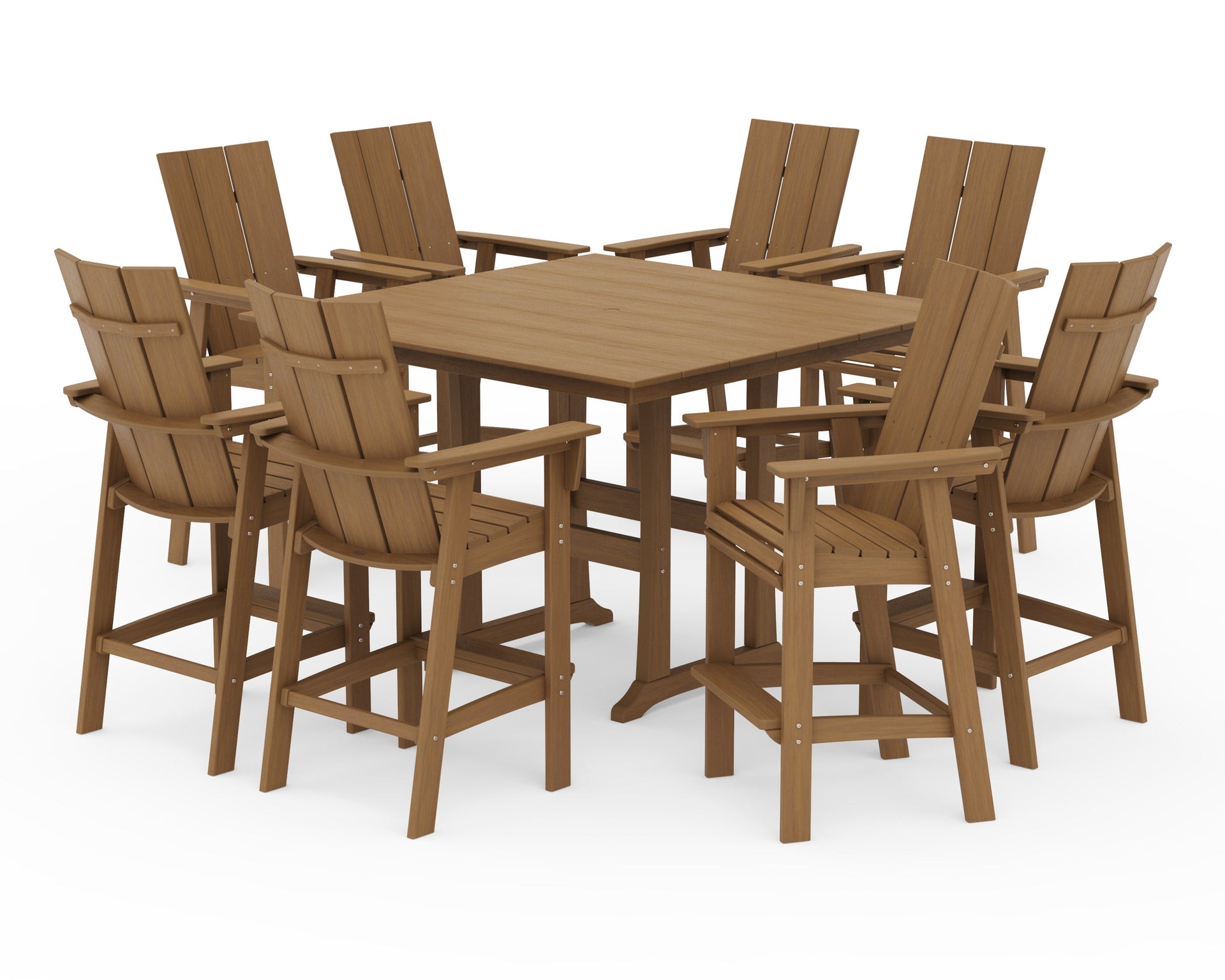 Modern Curveback Adirondack 9-Piece Farmhouse Trestle Bar Set