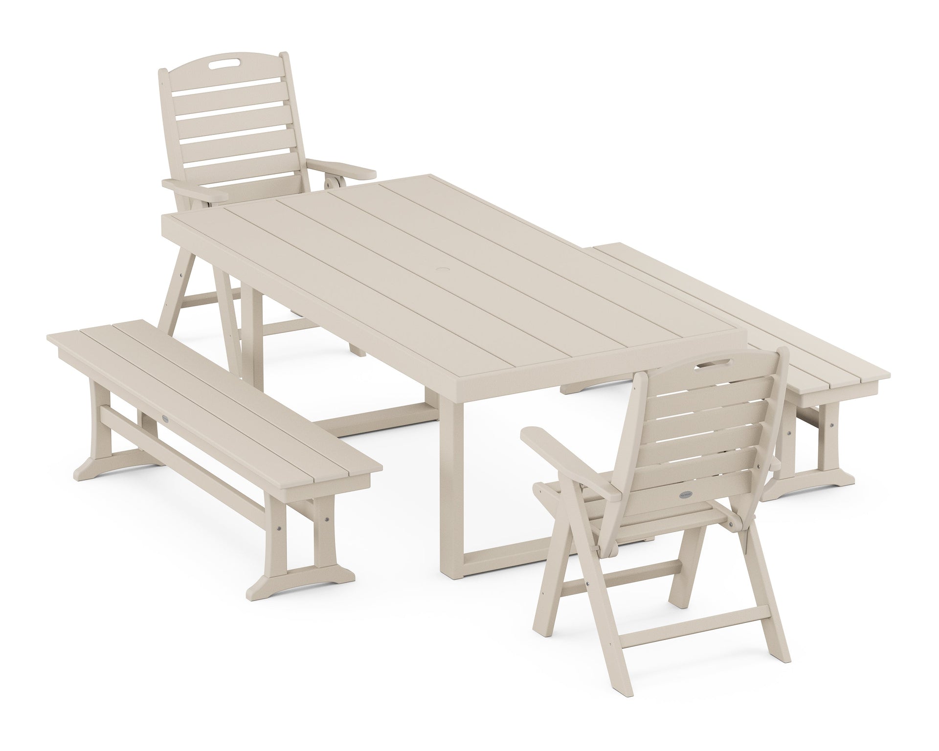 Nautical Folding Highback 5-Piece Dining Set with Trestle Legs