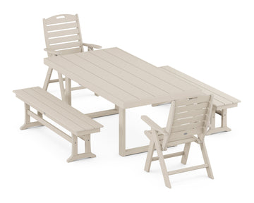 Nautical Folding Highback 5-Piece Dining Set with Trestle Legs