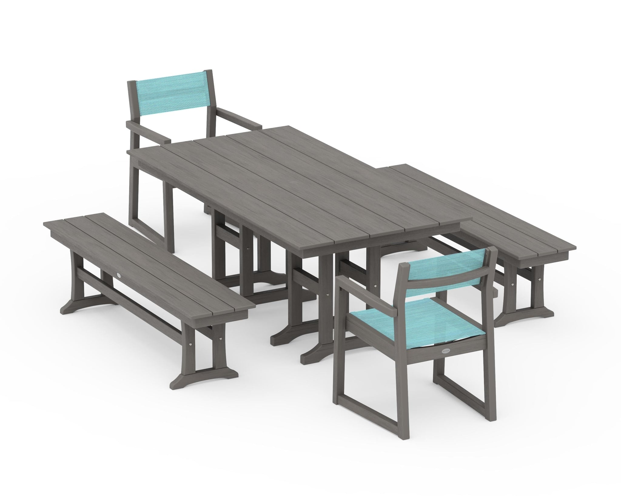 EDGE Sling Arm Chair 5-Piece Farmhouse Dining Set with Benches
