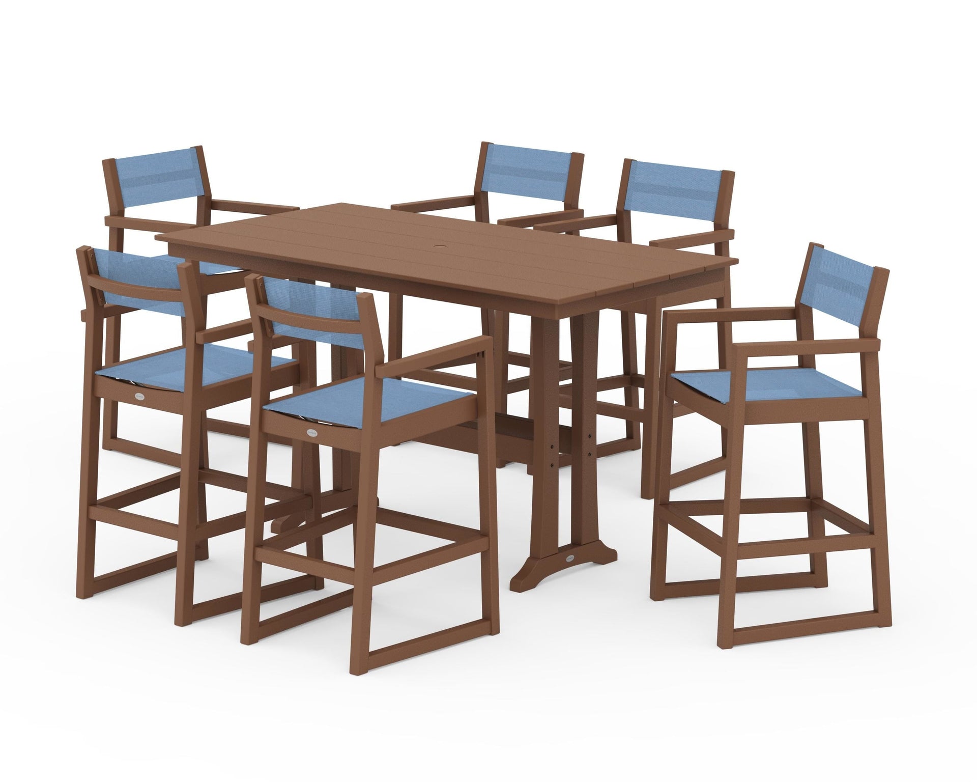EDGE Sling Arm Chair 7-Piece Farmhouse Bar Set with Trestle Legs
