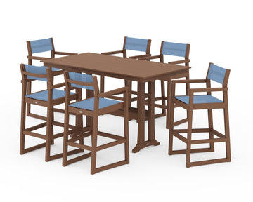 EDGE Sling Arm Chair 7-Piece Farmhouse Bar Set with Trestle Legs