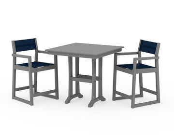 EDGE Sling Arm Chair 3-Piece Farmhouse Counter Set with Trestle Legs