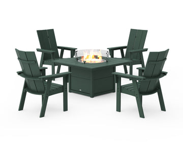 Modern 4-Piece Curveback Upright Adirondack Conversation Set with Fire Pit Table