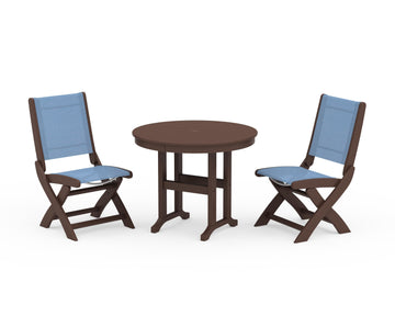 Coastal Folding Side Chair 3-Piece Round Dining Set