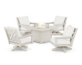 Chippendale 5-Piece Deep Seating Swivel Conversation Set with Fire Pit Table
