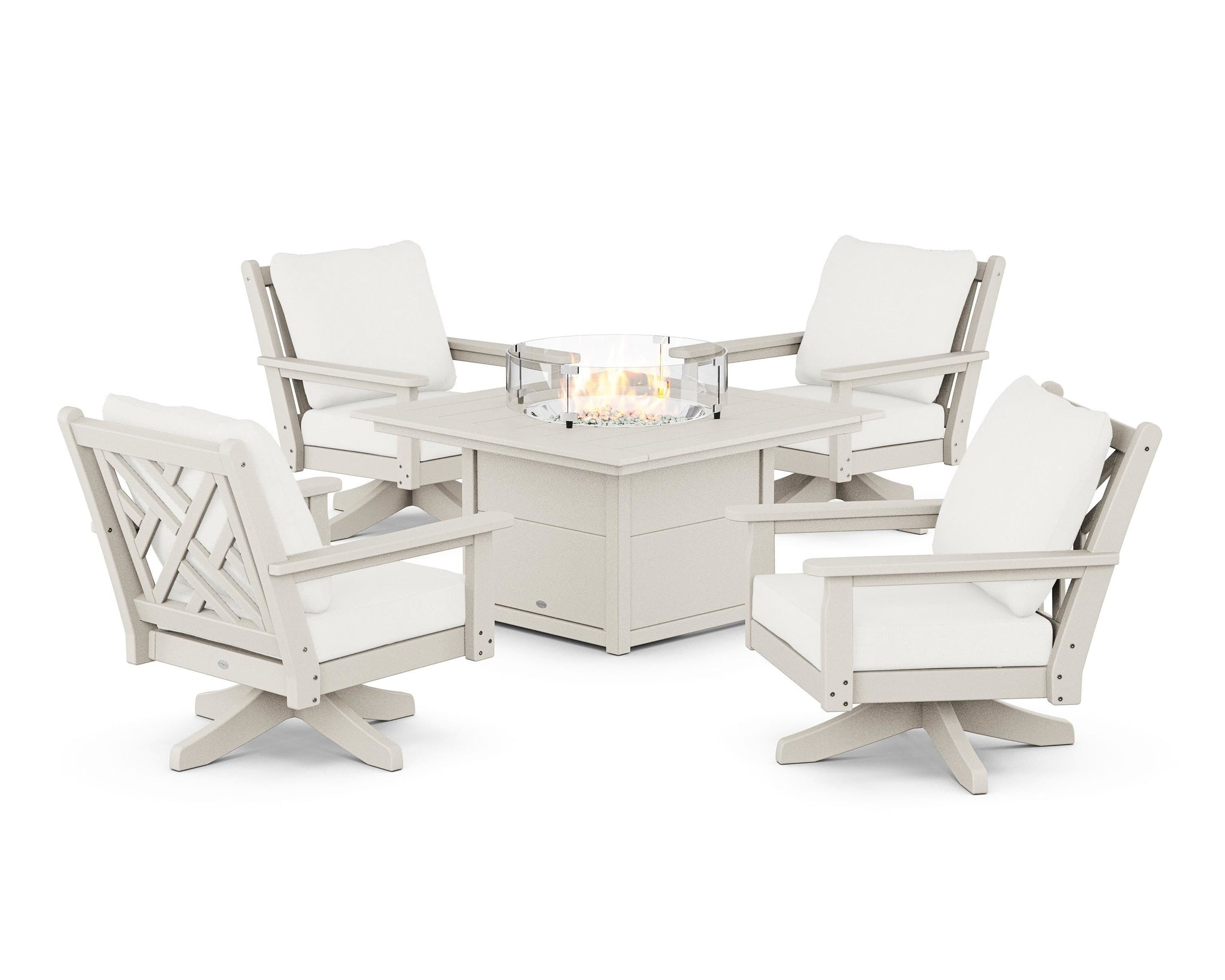 Chippendale 5-Piece Deep Seating Swivel Conversation Set with Fire Pit Table