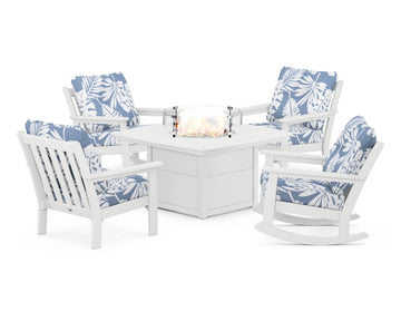 Vineyard 5-Piece Deep Seating Rocking Chair Conversation Set with Fire Pit Table