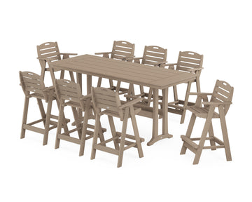 Nautical 9-Piece Farmhouse Bar Set with Trestle Legs
