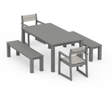 EDGE Sling Arm Chair 5-Piece Parsons Dining Set with Benches