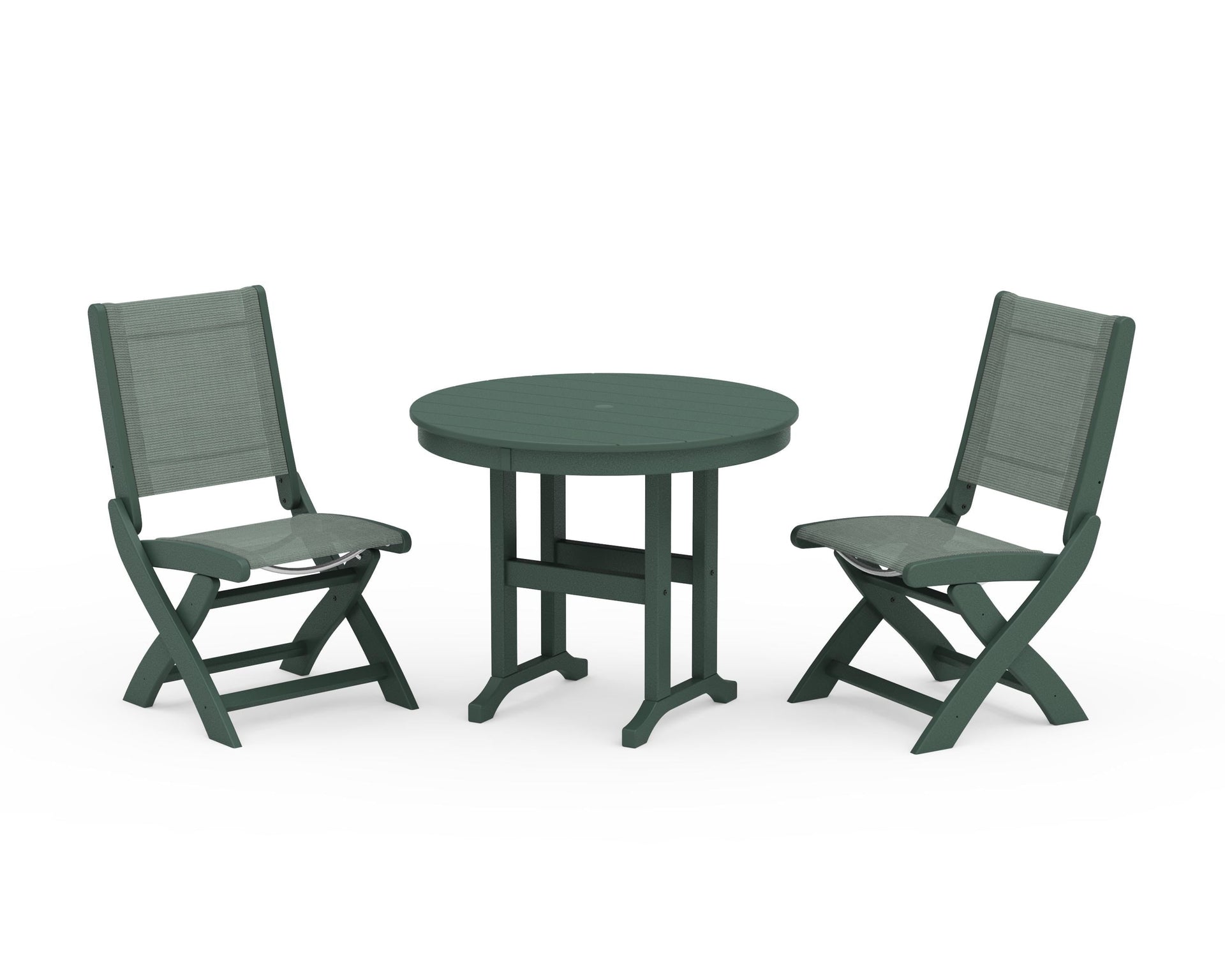 Coastal Folding Side Chair 3-Piece Round Dining Set