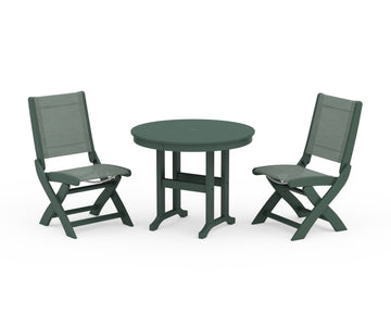 Coastal Folding Side Chair 3-Piece Round Dining Set