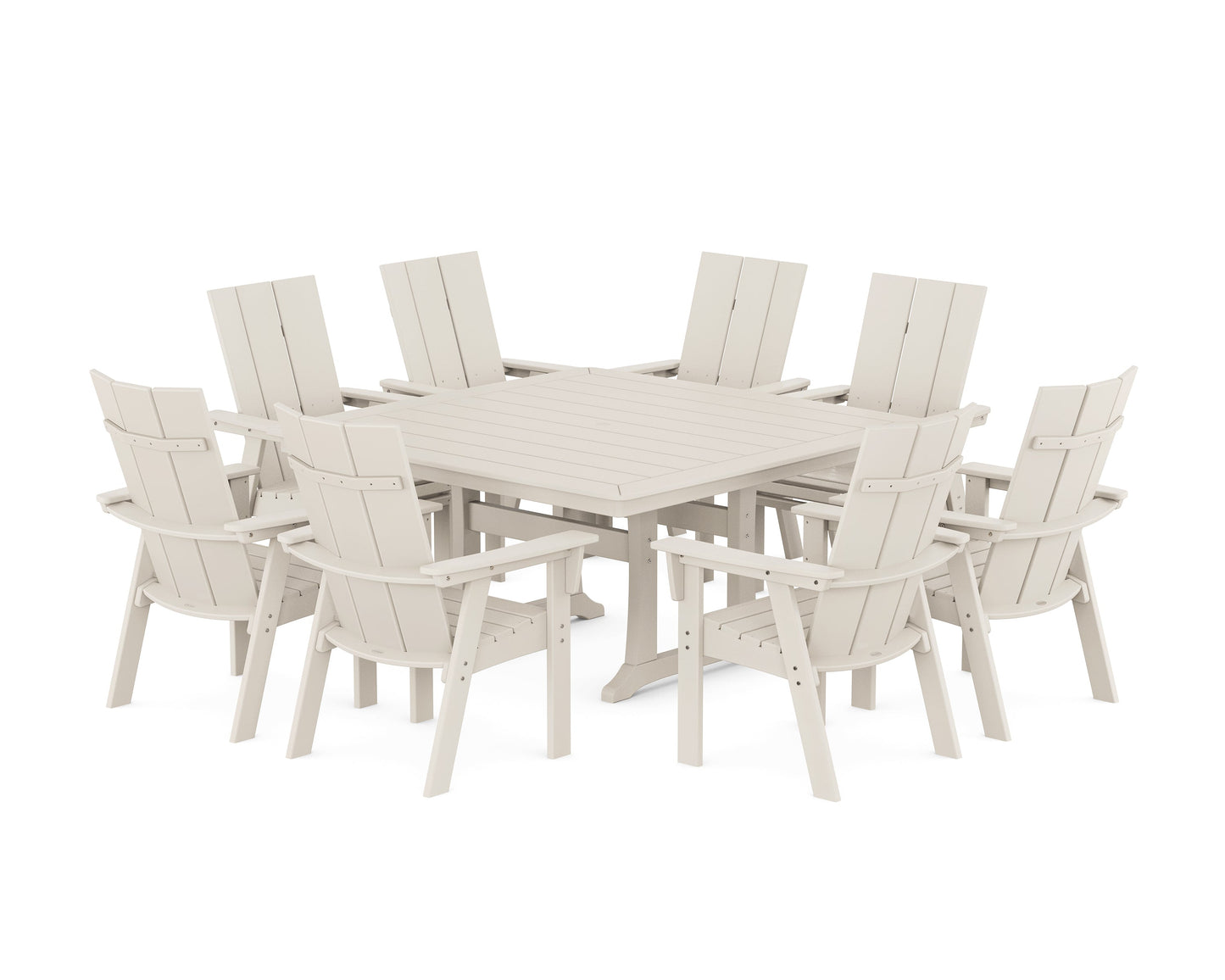Modern Curveback Adirondack 9-Piece Square Dining Set with Trestle Legs