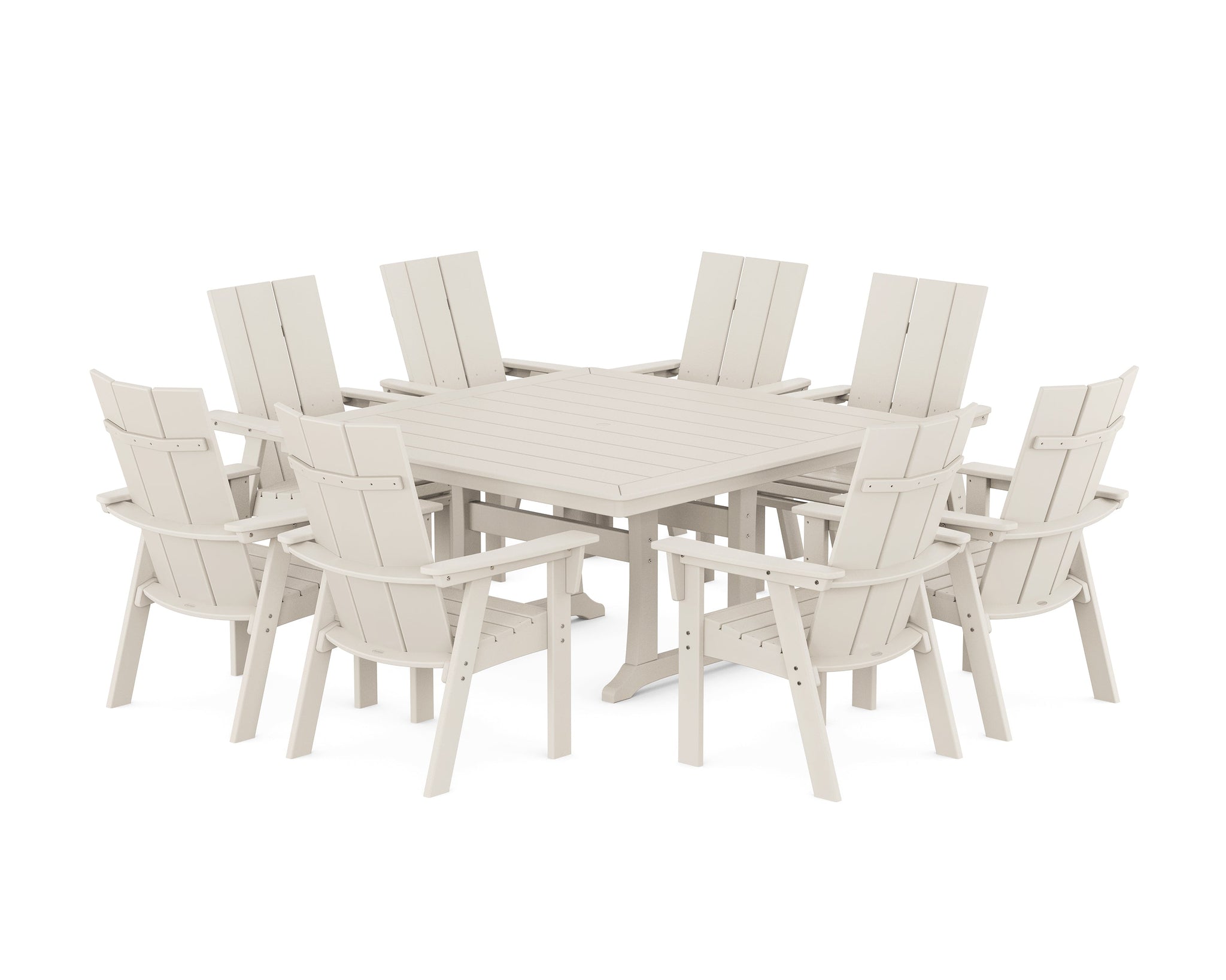 Modern Curveback Adirondack 9-Piece Square Dining Set with Trestle Legs