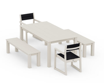 EDGE Sling Arm Chair 5-Piece Parsons Dining Set with Benches