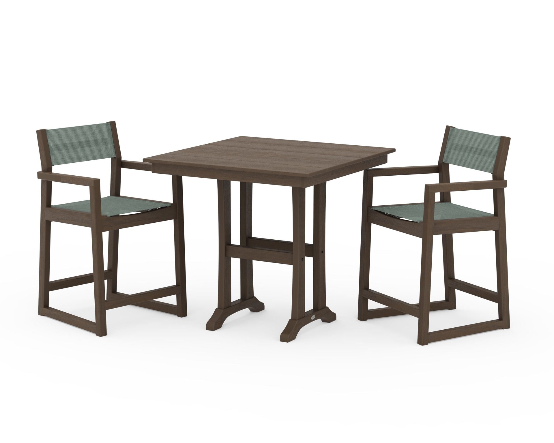 EDGE Sling Arm Chair 3-Piece Farmhouse Counter Set with Trestle Legs