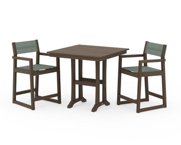 EDGE Sling Arm Chair 3-Piece Farmhouse Counter Set with Trestle Legs