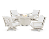 Chippendale 5-Piece Deep Seating Swivel Conversation Set with Fire Pit Table