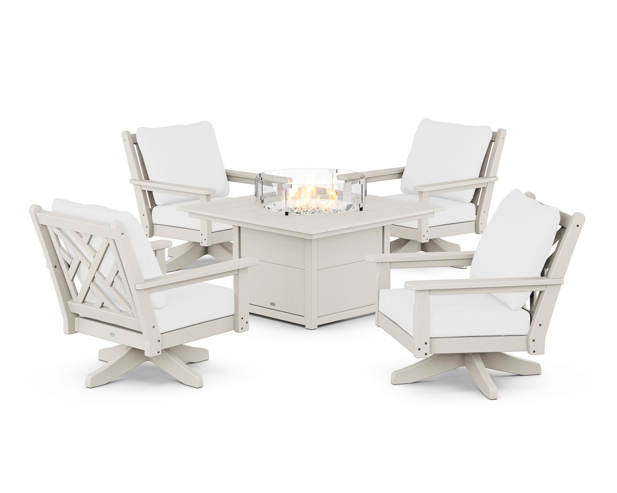 Chippendale 5-Piece Deep Seating Swivel Conversation Set with Fire Pit Table