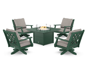Wovendale 5-Piece Deep Seating Swivel Conversation Set with Fire Pit Table