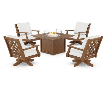 Wovendale 5-Piece Deep Seating Swivel Conversation Set with Fire Pit Table