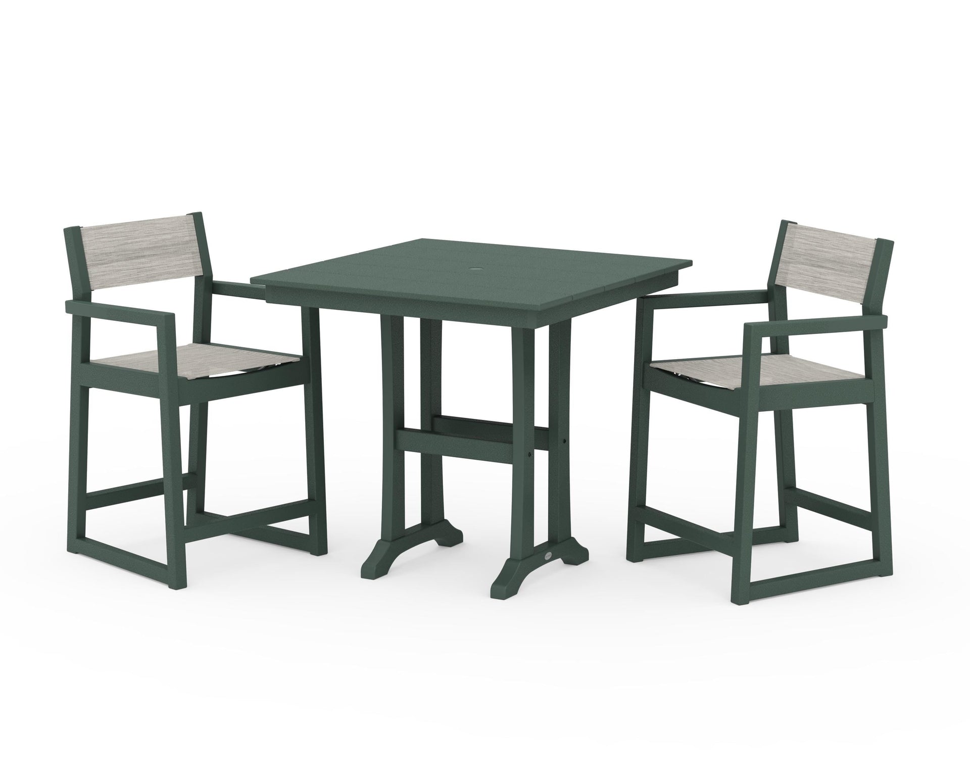 EDGE Sling Arm Chair 3-Piece Farmhouse Counter Set with Trestle Legs