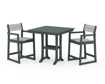 EDGE Sling Arm Chair 3-Piece Farmhouse Counter Set with Trestle Legs